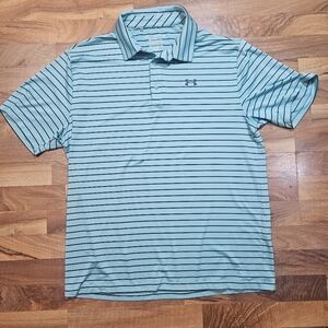 Under Armour Playoff Polo Golf Shirt Teal Stripe Men’s XL